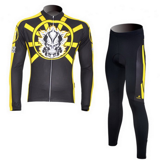 2013 Maillot Ghost Wolf Tirantes Mangas Largas Negro Y Amarillo